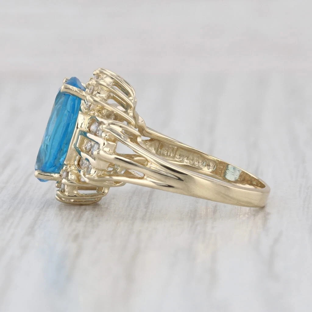 5.58ctw Oval Blue Topaz Diamond Halo Ring 14k Yellow Gold Size 7
