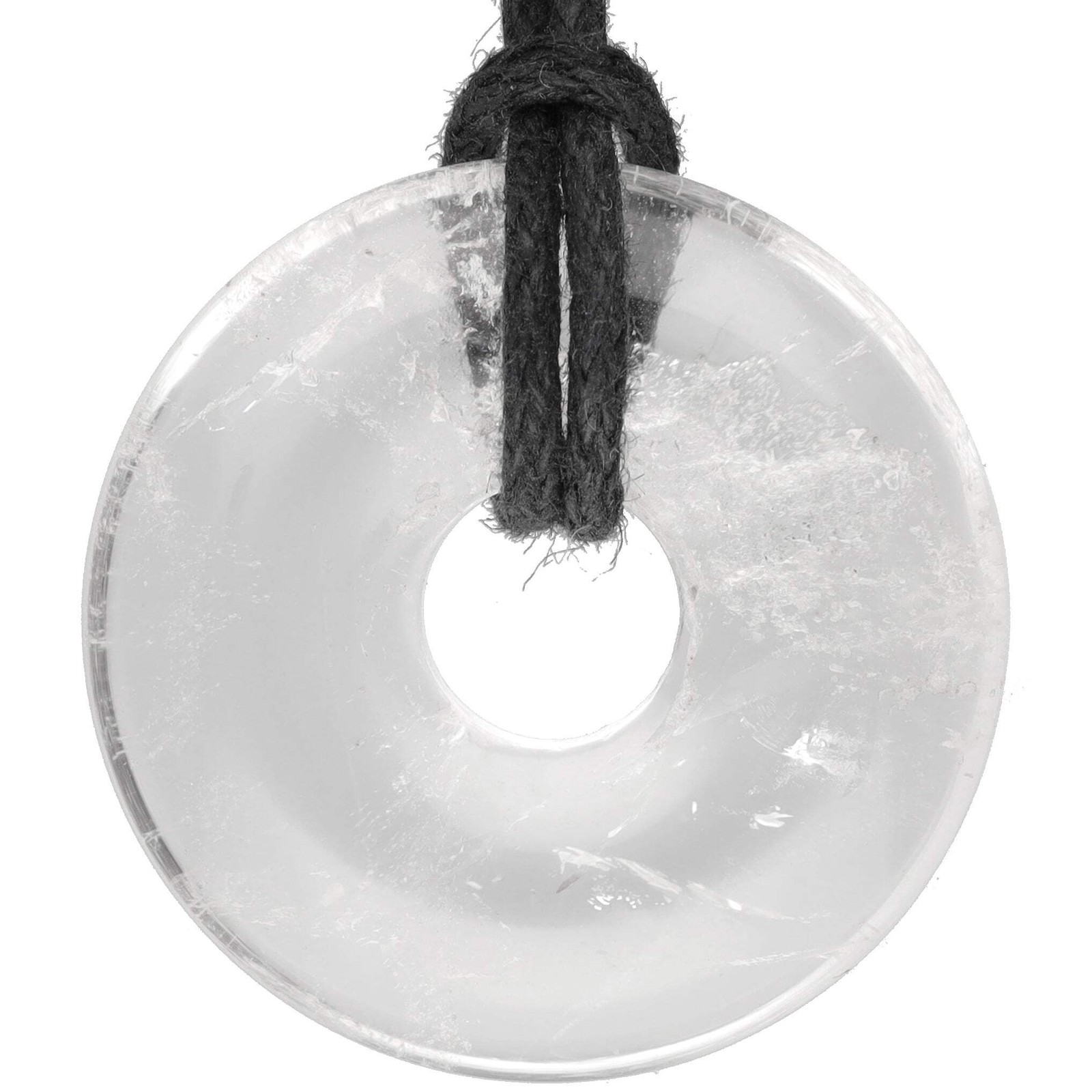 Rock Crystal Donut 30mm Pendant with Cotton Ribbon | Gemstone Jewellery