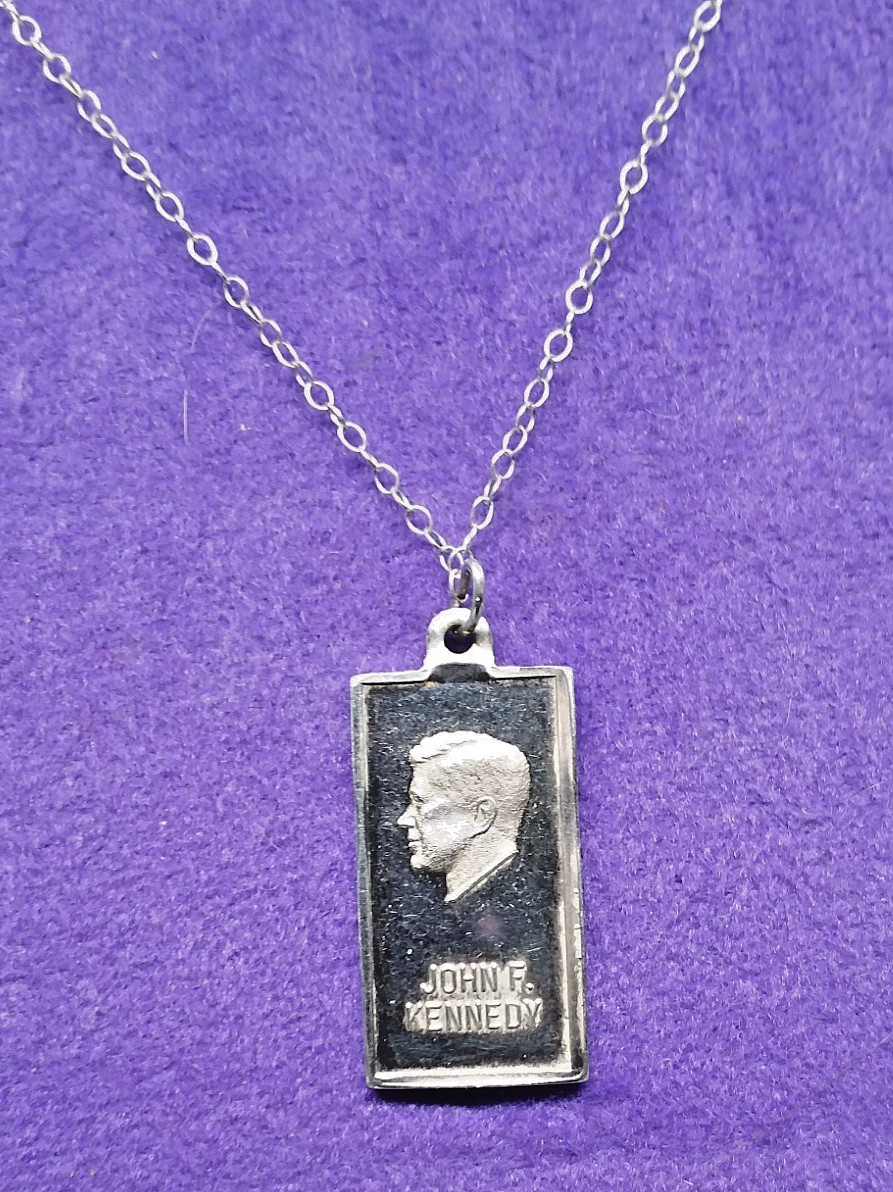 John F. Kennedy Profile .999 Fine Silver 2 Gram Bar Pendant, 18″ Sterling Chain