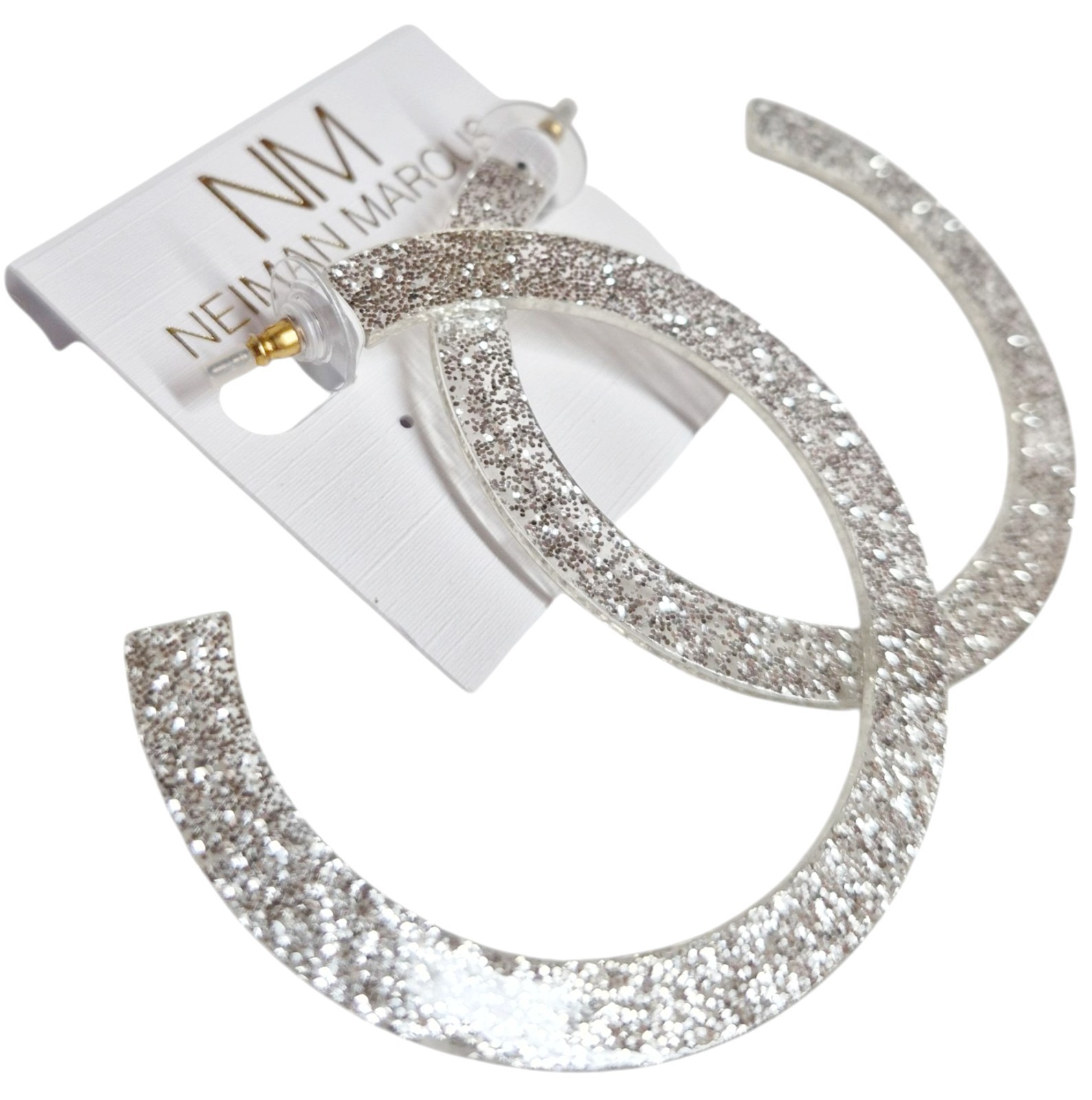 Stella & Ruby Glitter Resin Hoop Earring Silver Glitter Semi-Transparent NWT