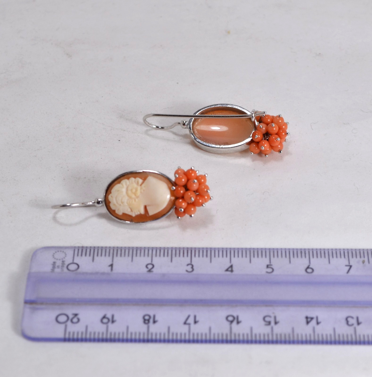 925 Silver Earrings With Oval Cammee Corneola & Corallo Sciacca 18mm, 3.5mm