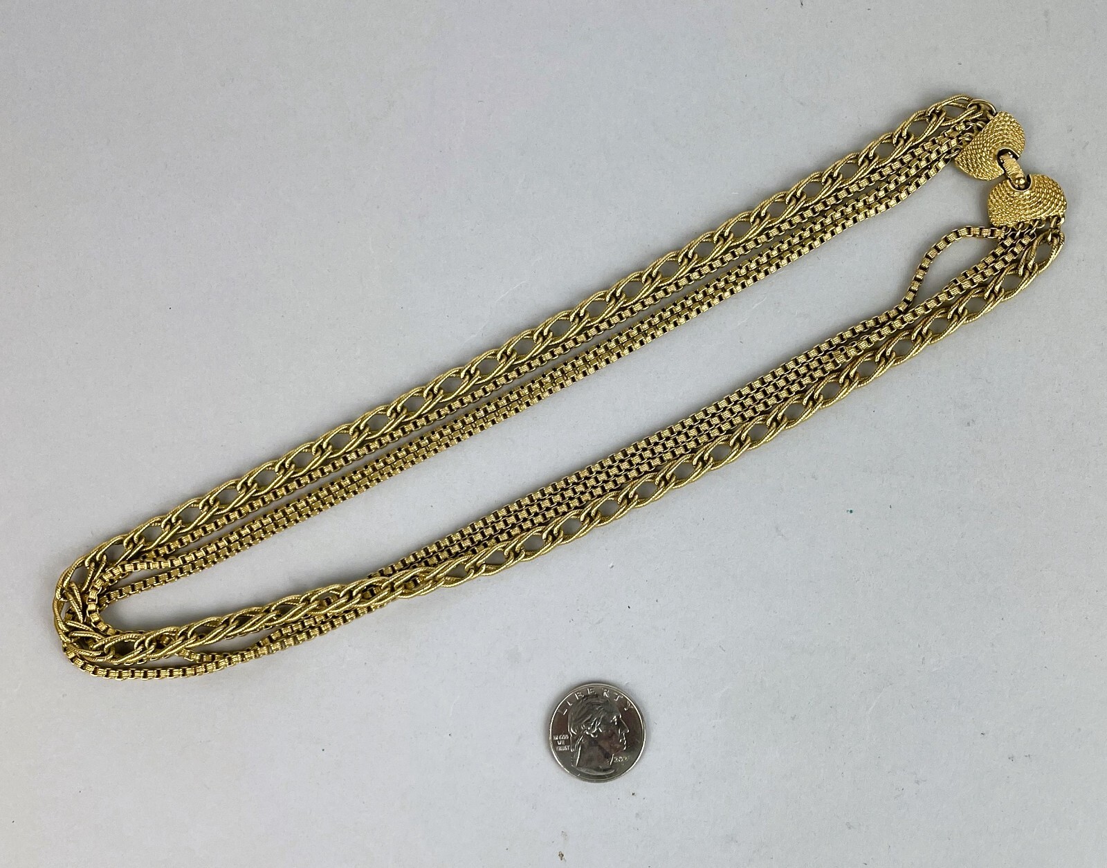 Vintage 1970’s Vintage Monet Gold Tone Multistrand Chain Necklace Layered 22″
