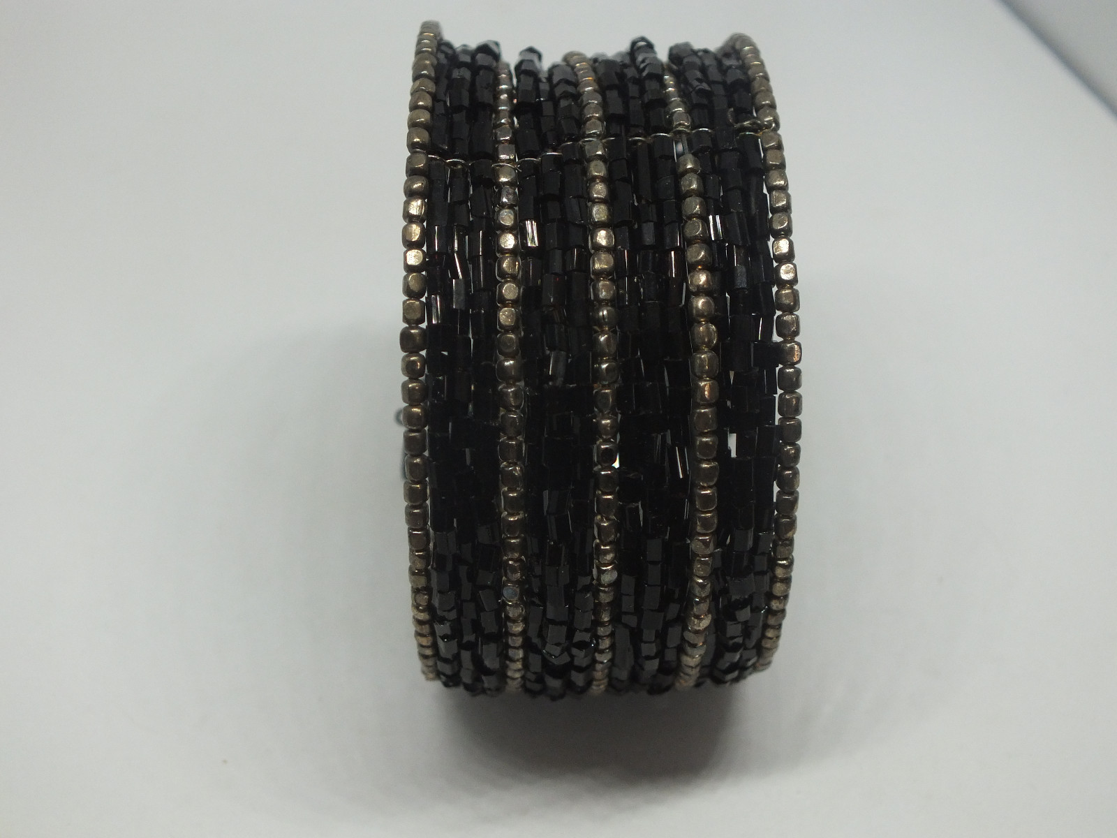 Beautiful Wrap Cuff Bracelet Black Silve Beads 1 1/4 Inch Wide NICE