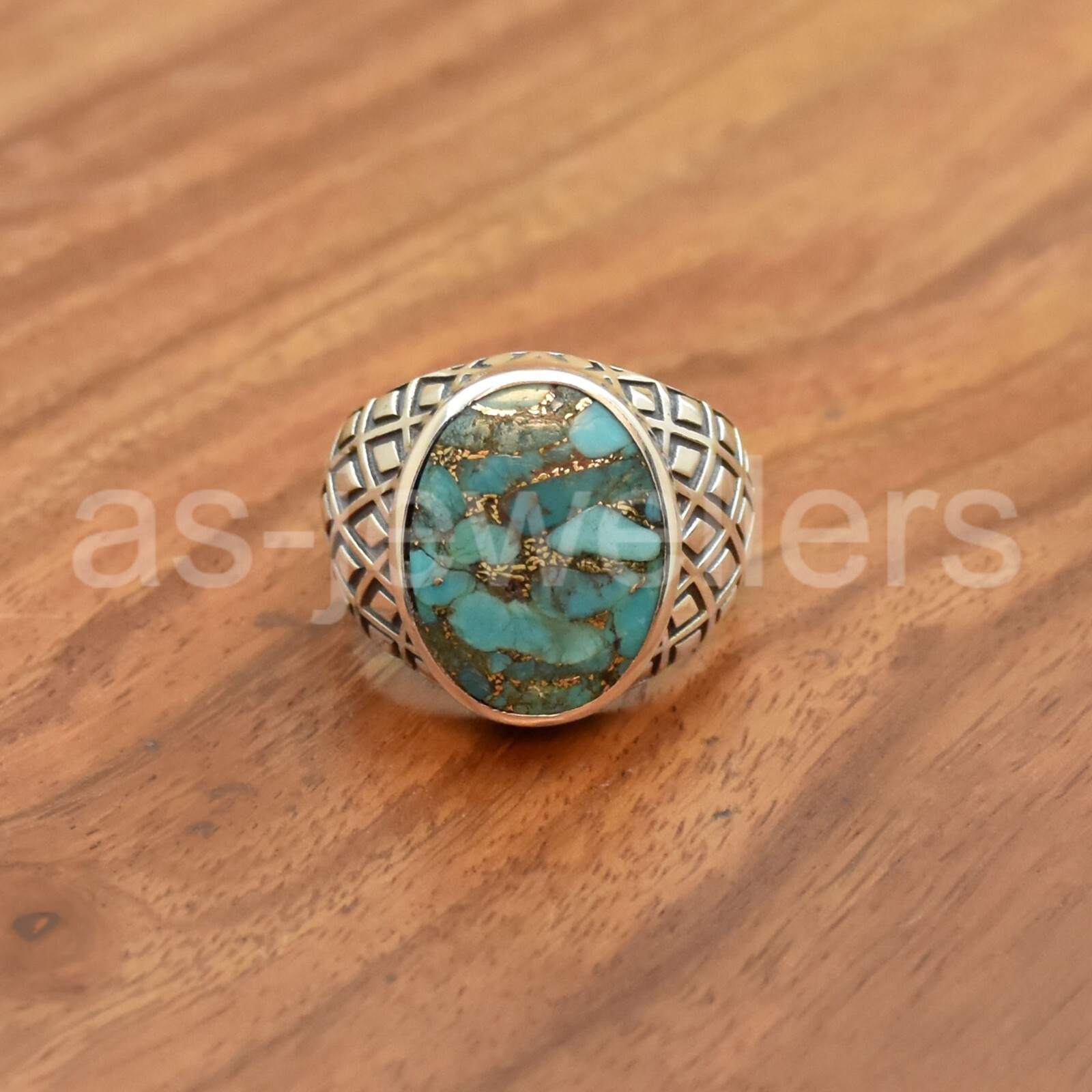925 Sterling Silver, Blue Copper Turquoise Ring, Mens Designer Ring, Jewelry