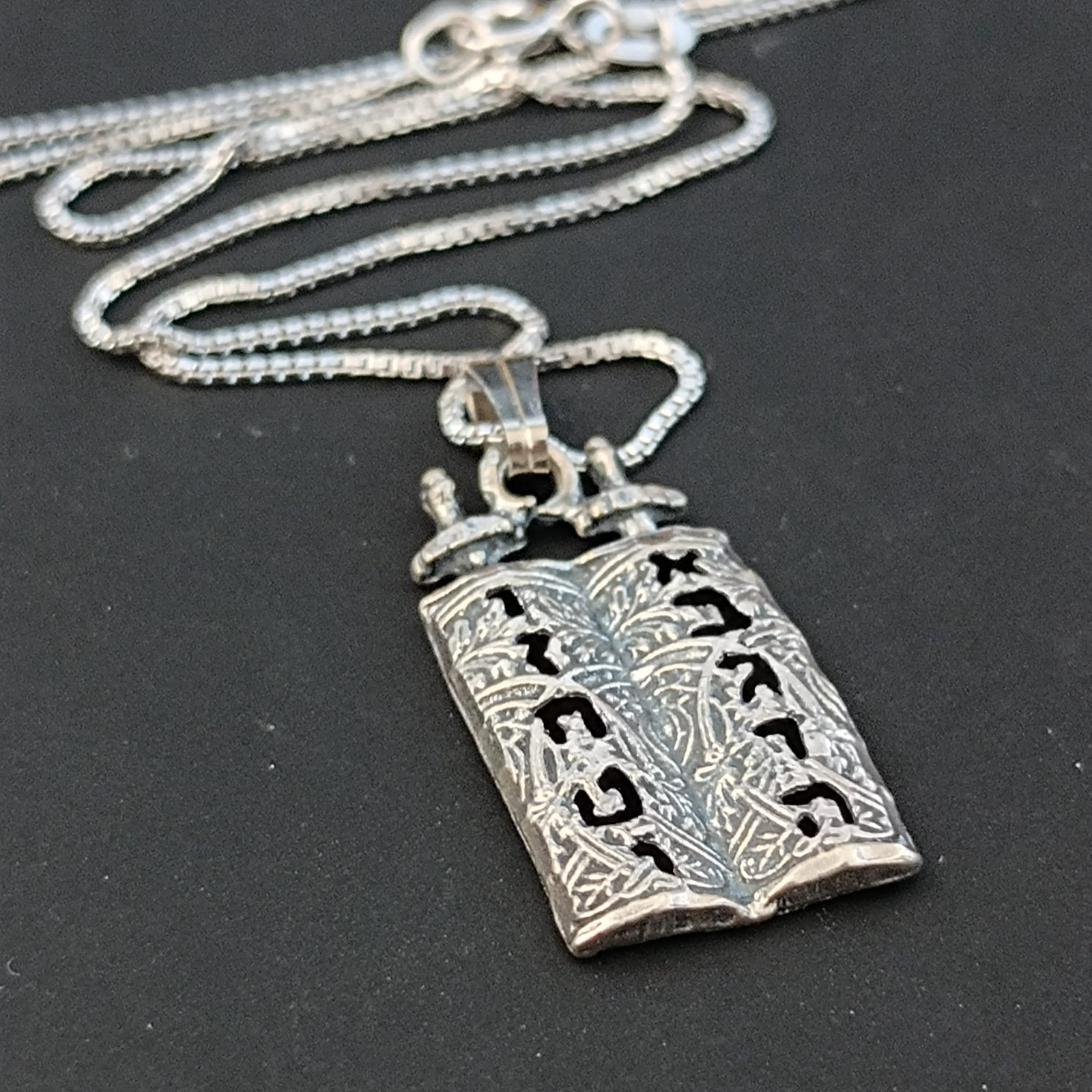 Ten Commandments Necklace Sterling Silver Torah Judaica Faith Men Women Gift VTG
