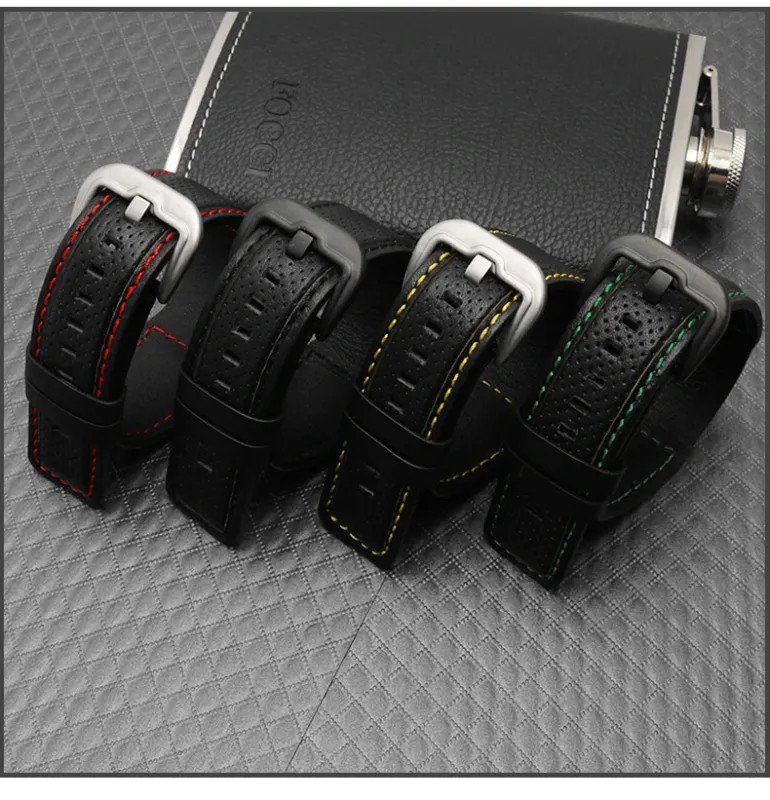 Leather Watch Strap For Dietrich OT-3 OTC-AO1 24mm Black Cowhide Wrist Band