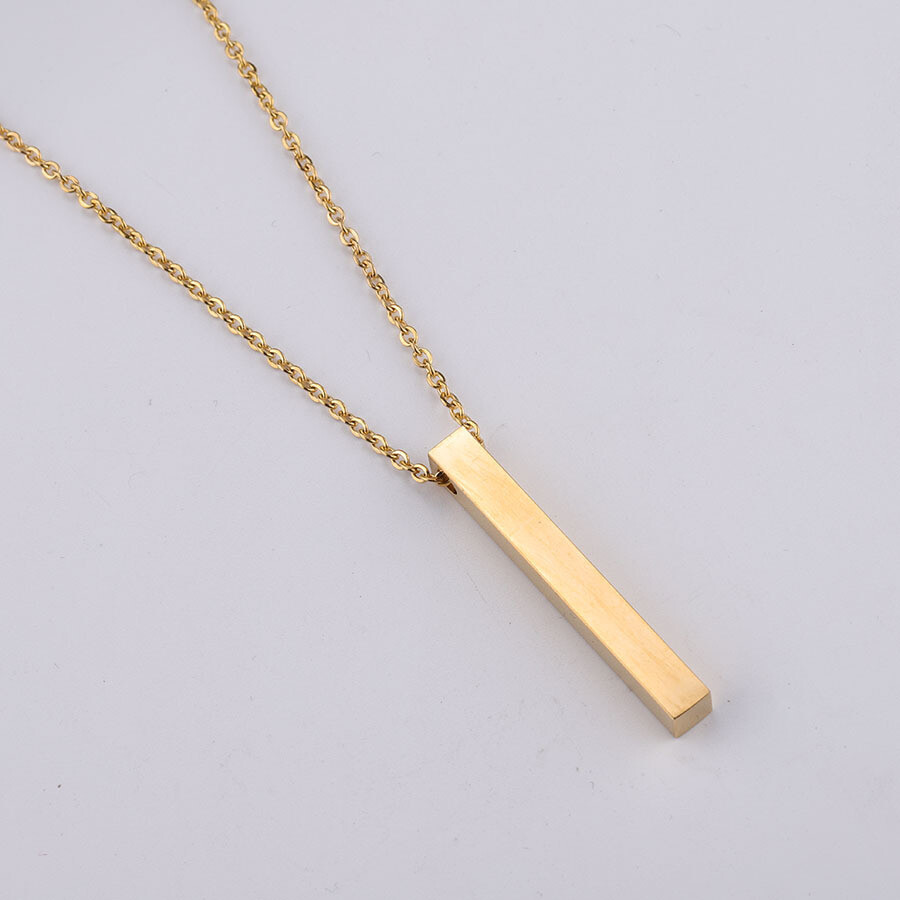 Stainless Steel Thin Vertical Bar Pendant Chain Necklace