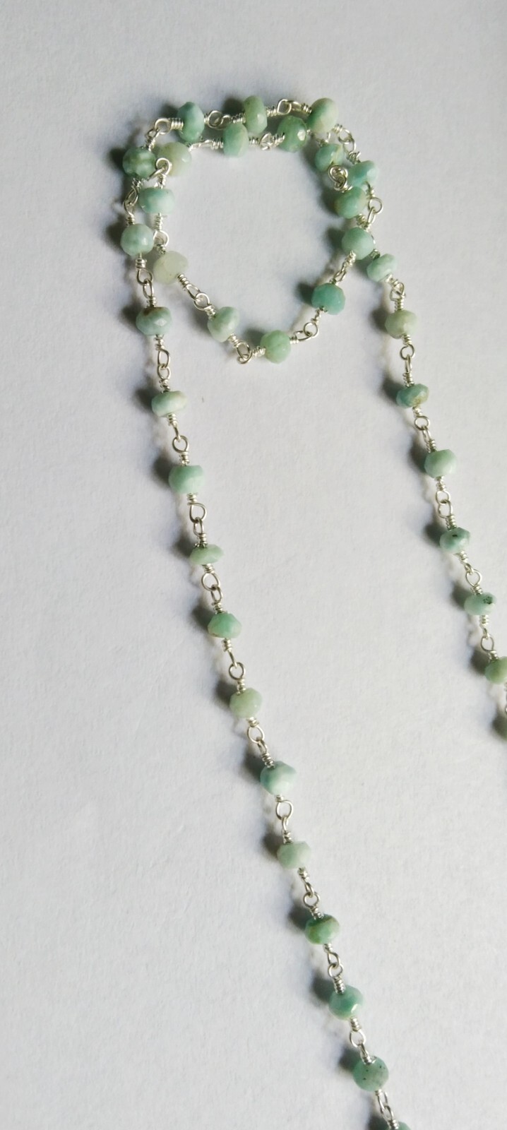 Amazonite Rondelle Faceted 4-5 mm Rosary Silver Plated Wire Chain 3.5″Feet