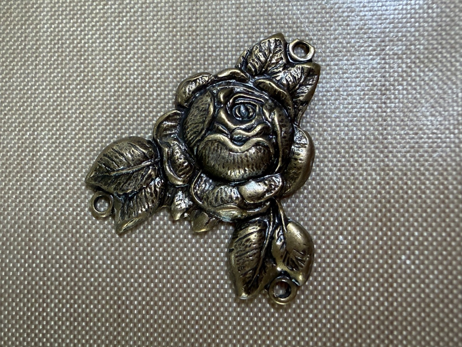 Lot of 4 Vintage Brass Rose Flower 3 Loop Connector Stampings Antique Bronze 29.