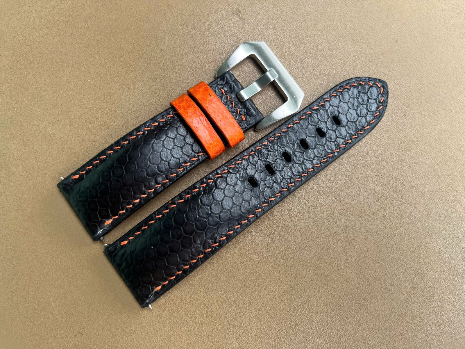 Black Snake Leather Watch Strap Band, Size 16mm 18mm 20mm 21mm 22mm 24mm 26mm