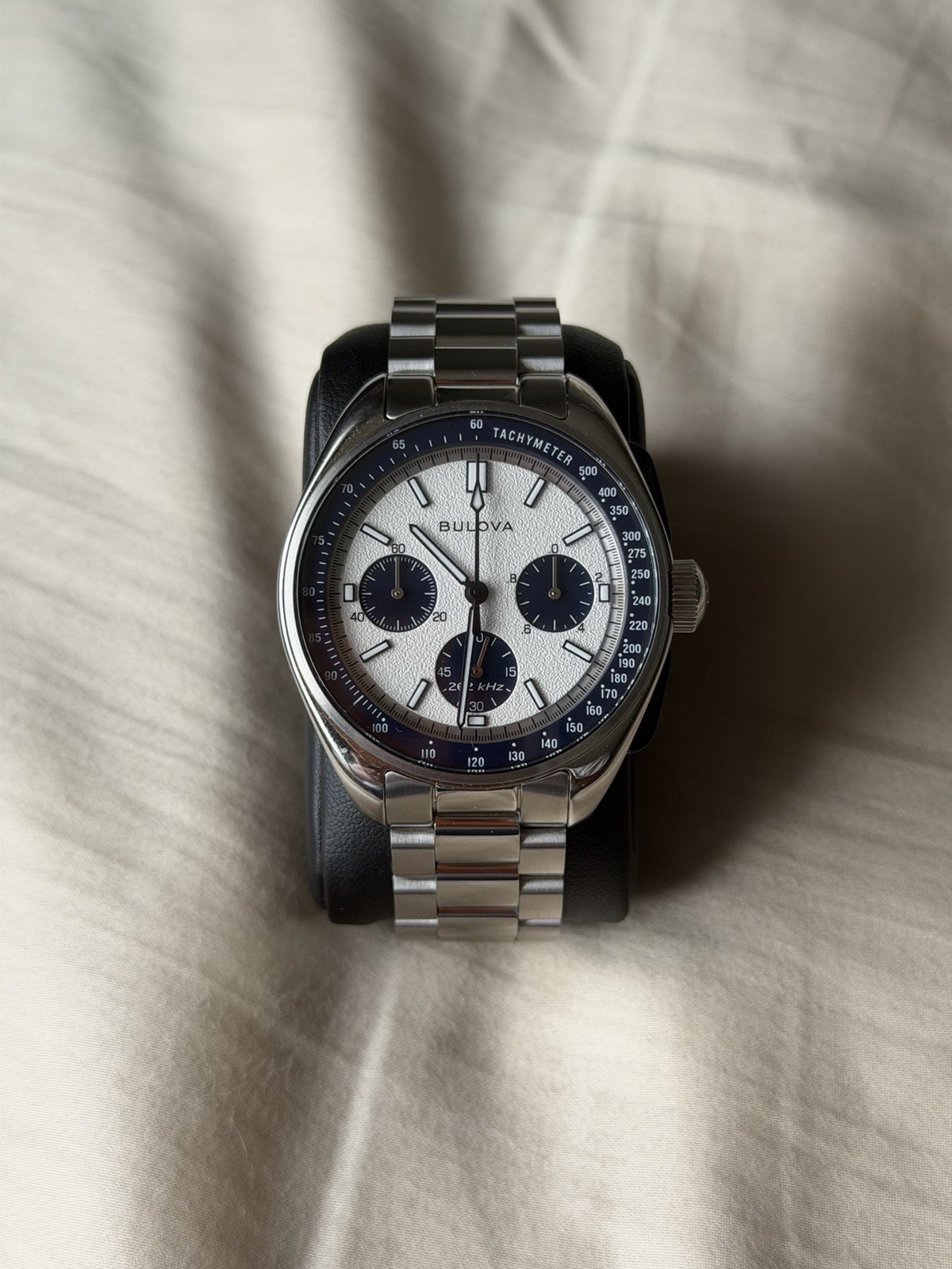 Bulova Lunar Pilot 98K112 Blue Panda 43.5mm Box Bracelet Leather Mint