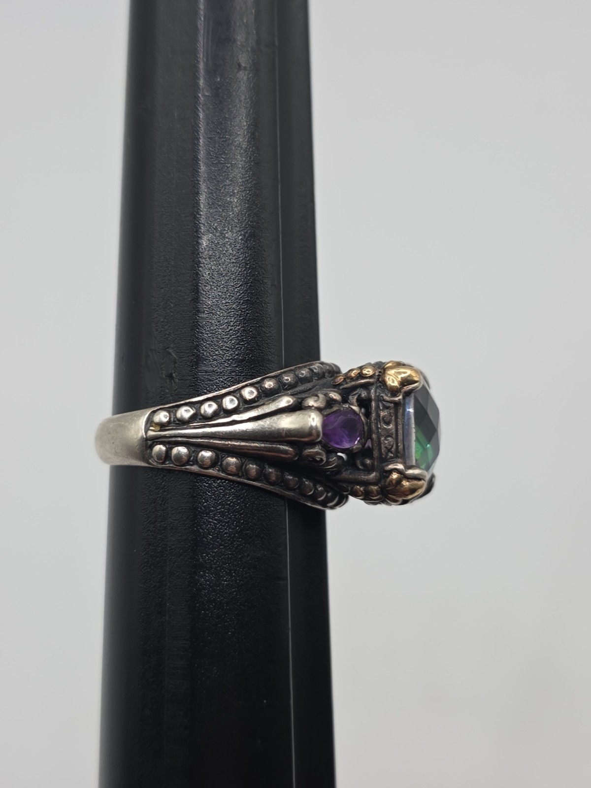 Barbara Bixby Sterling Silver 925 & 18k Mystic Topaz Amethyst Ring Size 9 8.5g