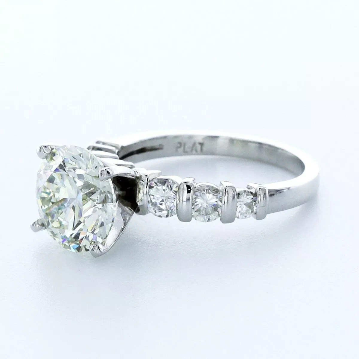 Solid Platinum Side Stone Engagement Ring 4.90 CT Round Lab-Grown Diamond H VS2