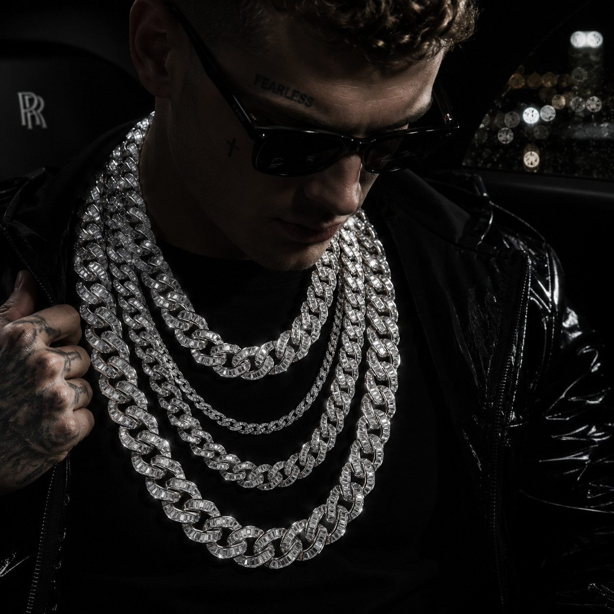 5AAA+ CZ Ice Out Hop Hip Baguette DNA Chain Twist Link Infinity Wrapped Chain