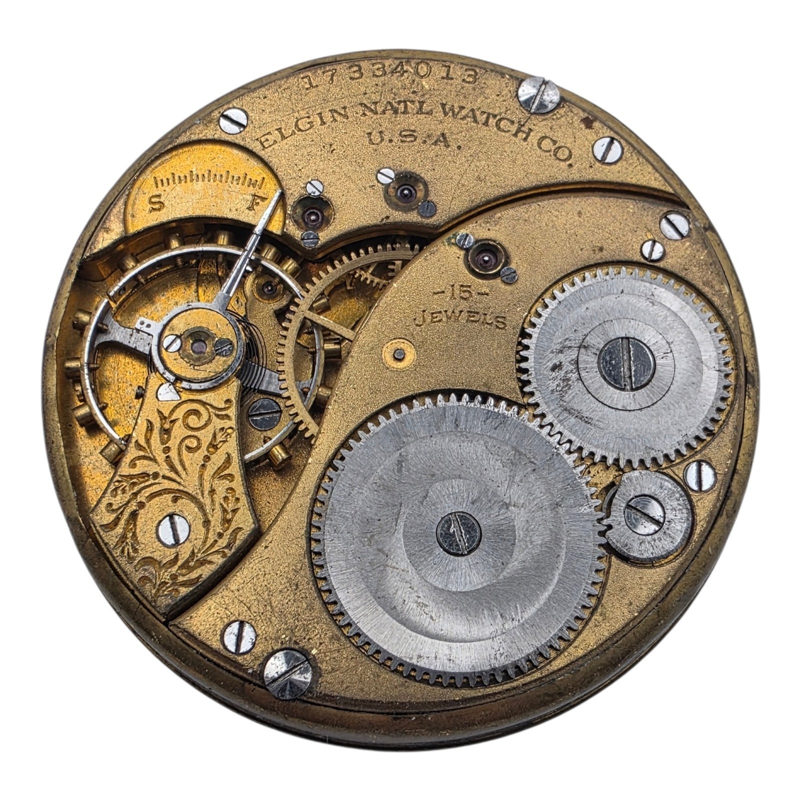 Vintage ELGIN 15 Jewel 39.7mm Pocket Watch Movement + Dial Lot 508