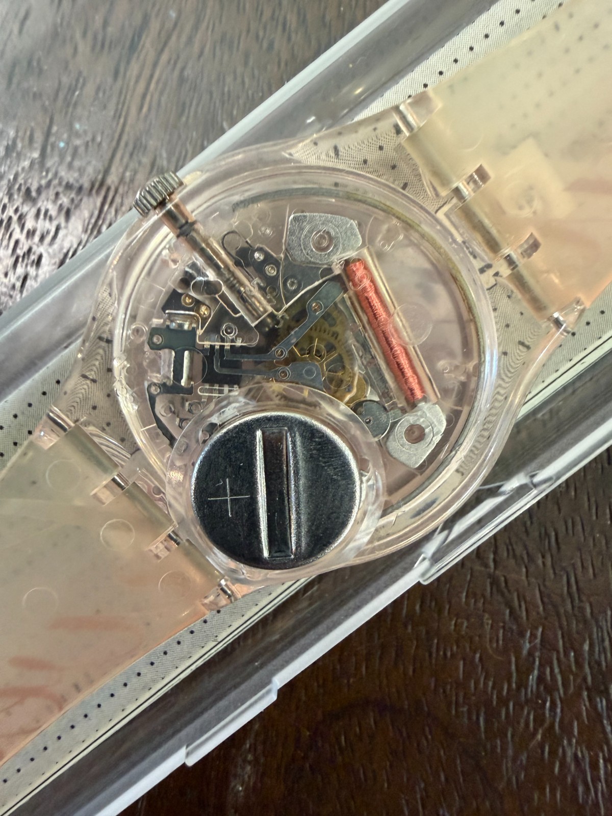 1997 Swatch Sweetened GR132 Transparent Skeleton Dial 34mm NOS Boxed Running
