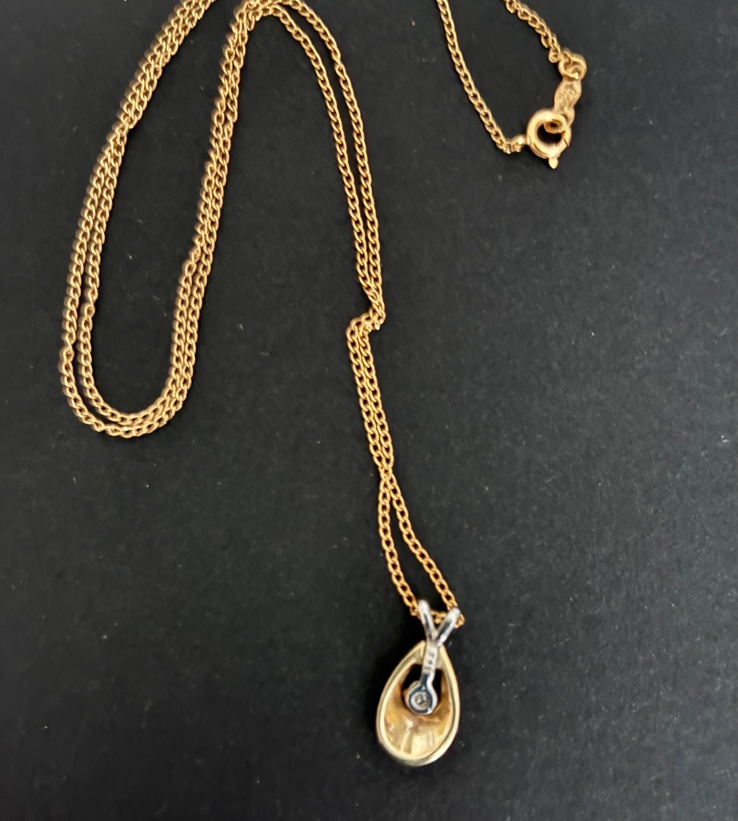 Vintage Early 60s 14K Gold Small Teardrop Pendant with Small diamond