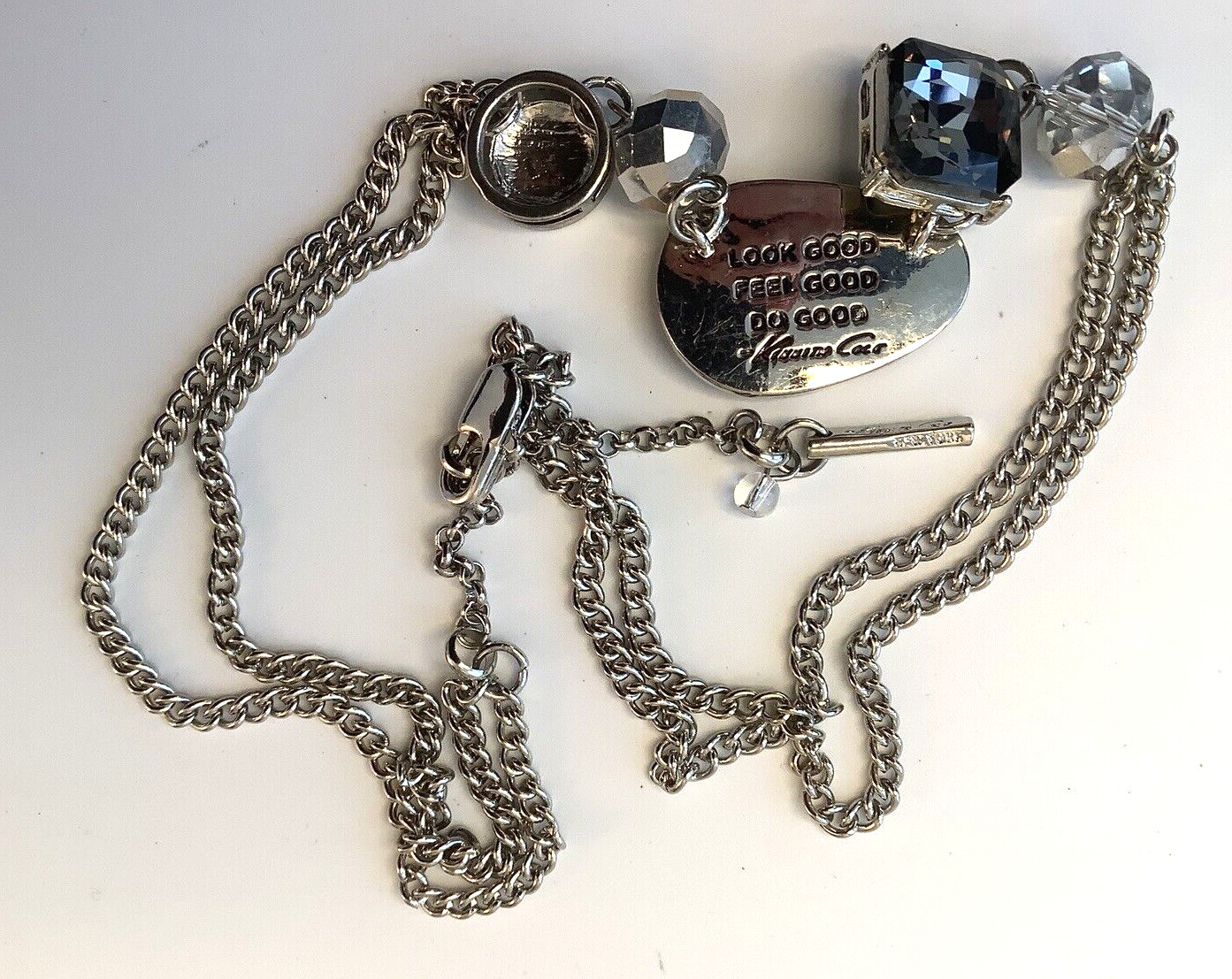 Kenneth Cole Rhinestone Abstract Necklace Silver Tone Finish 852