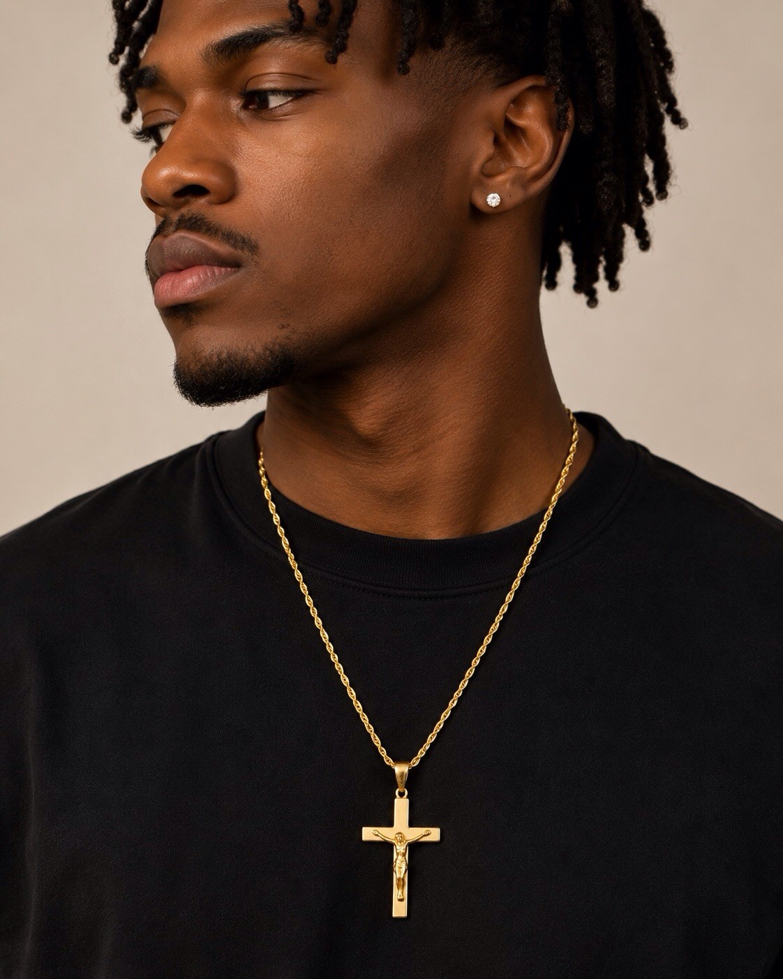 Gold Tone Jesus Cross Pendant Necklace For Men And Women Chain Gift