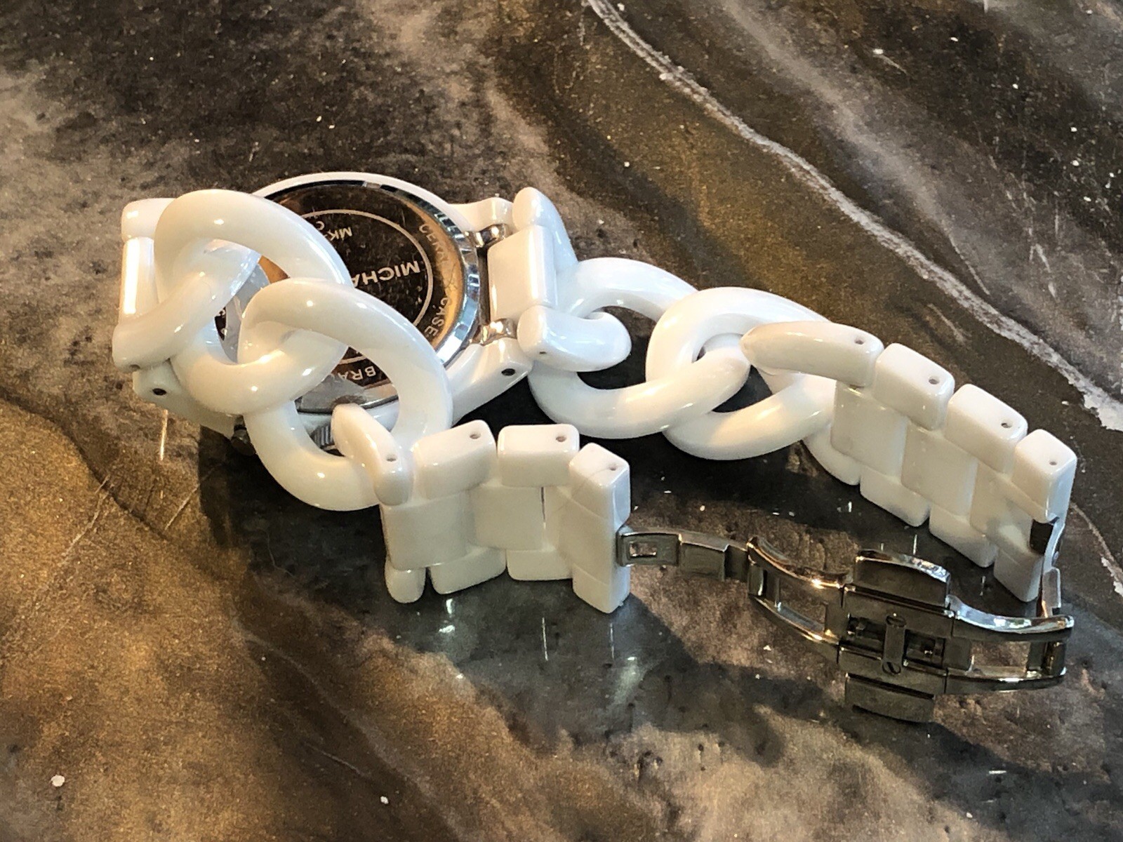 ✨🤍 NOS STUNNING Early MICHAEL KORS White CERAMIC Chain Link Bracelet Watch🤍✨
