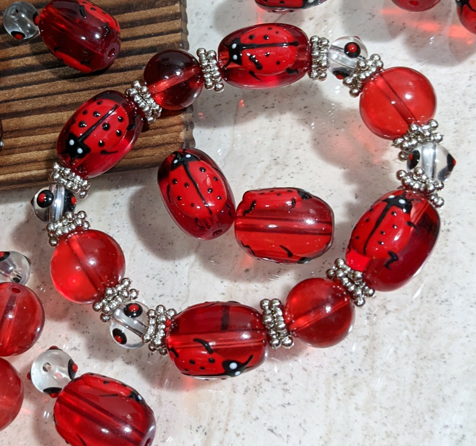 Ladybug Beads Glass Beads For Bracelet Making Garden Lucky 13mm RED Oval 20 pcs