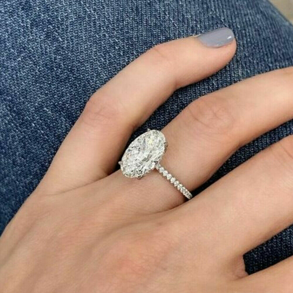 3 Carat White Oval Cut Moissanite Solitaire Engagement Ring Solid 14k White Gold