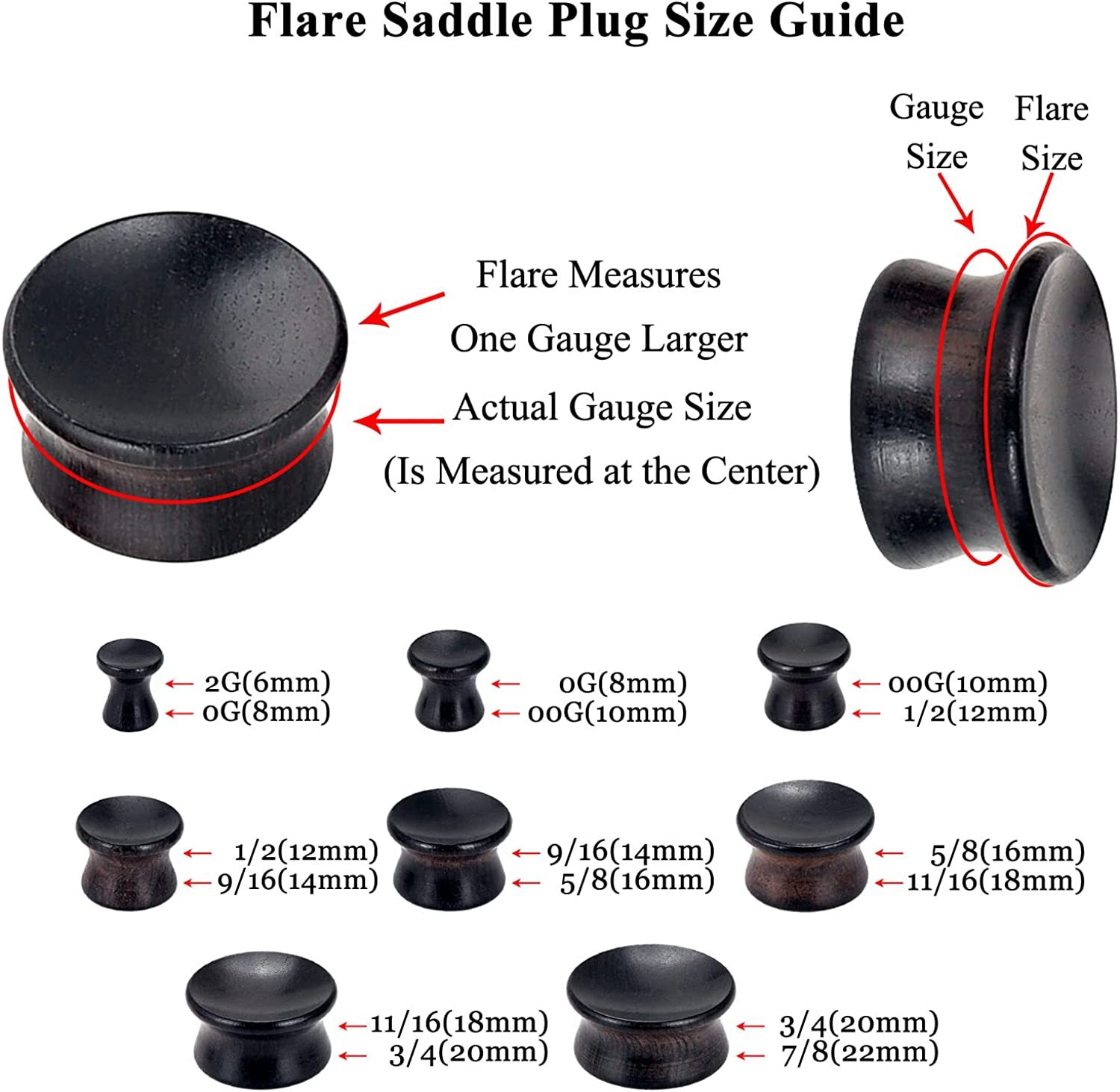 2PCS Saddle Concave Ear Plugs-Organic Wood Ear Gauges Expander Tunnels Piercing
