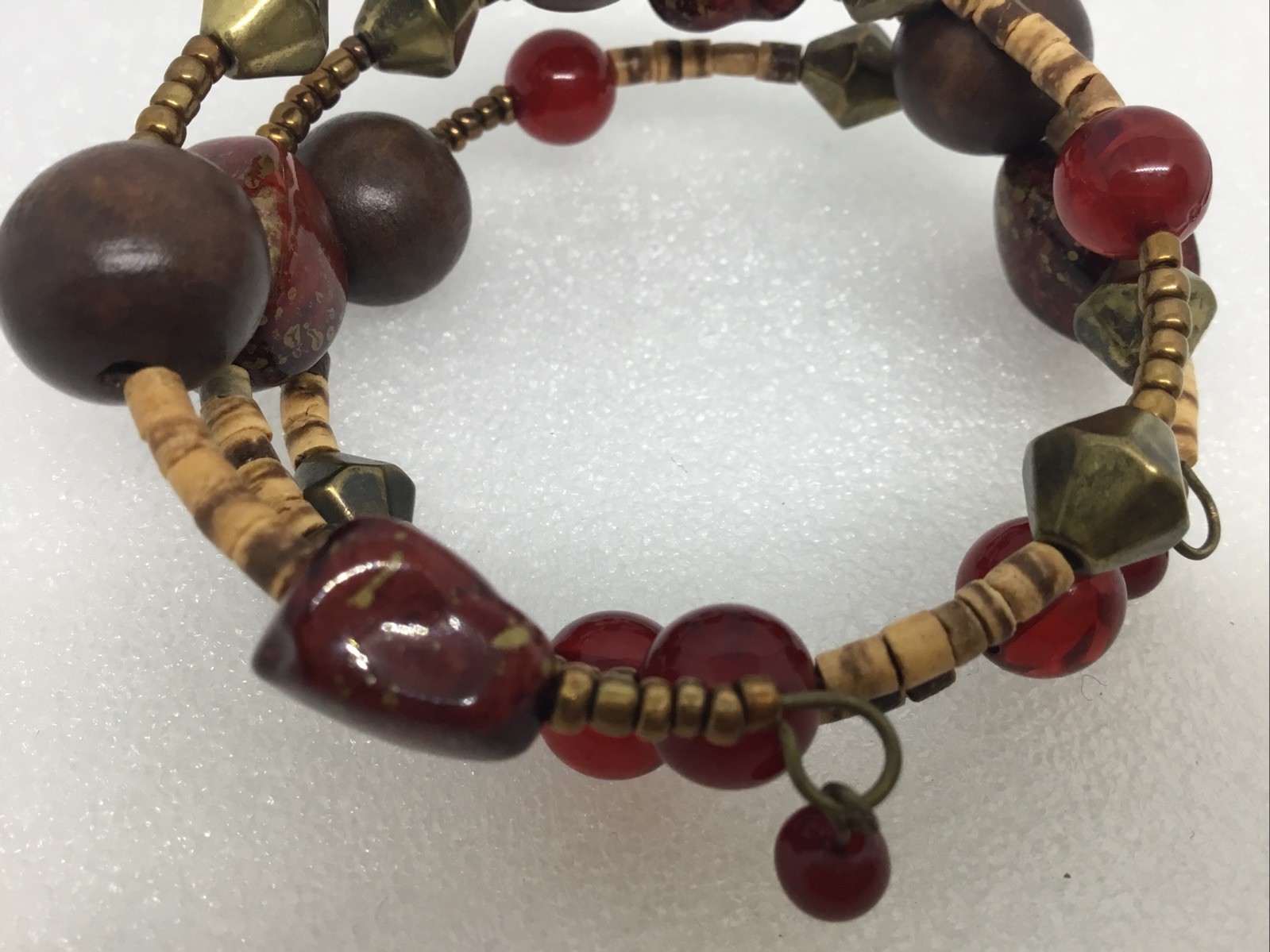 Wood Plastic Rock Metal Bead Bracelet Stretch 3 Strand