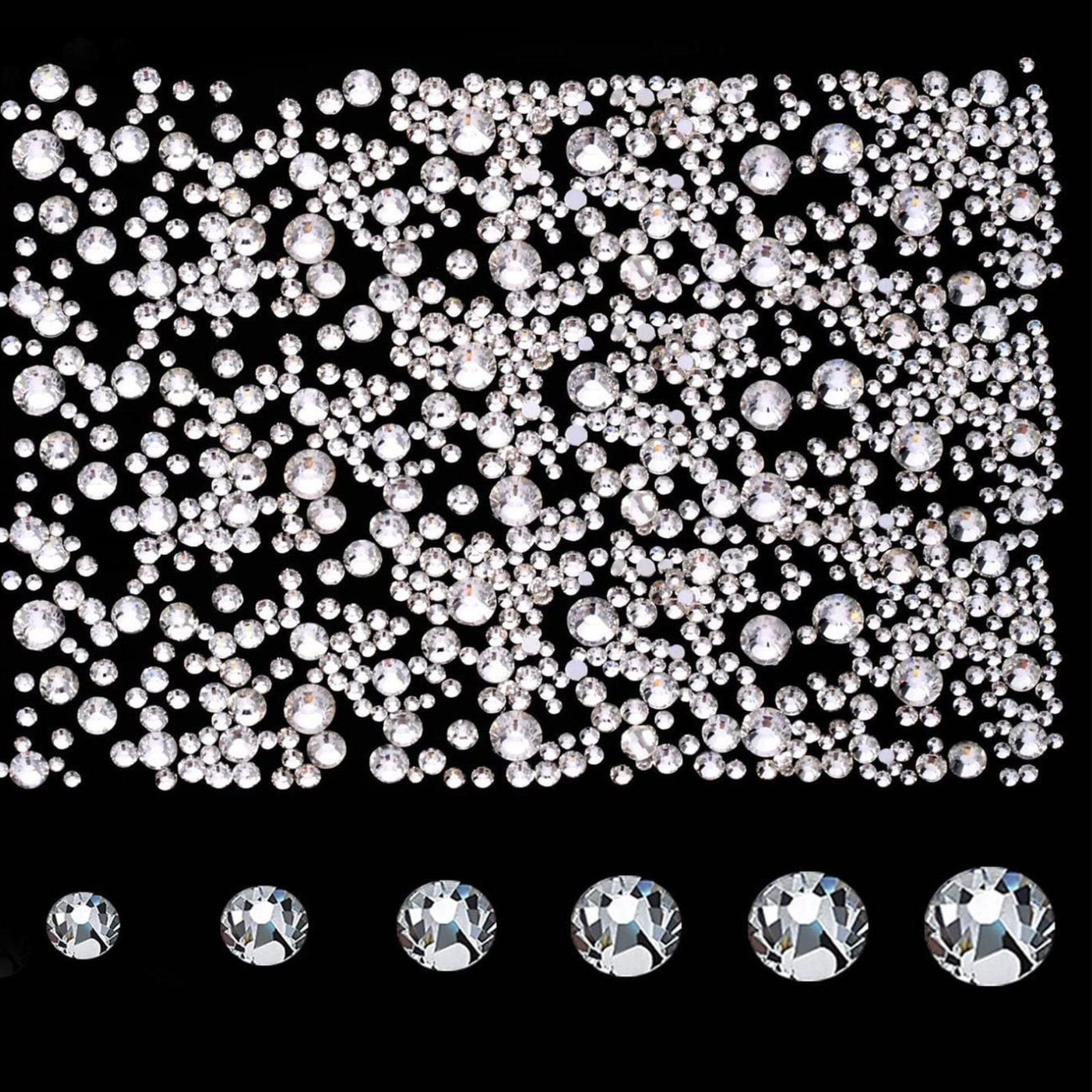 2000pcs Flat Back Gems Rhinestones 6 Sizes (1.5-6 Mm) Round Crystal Rhinestone