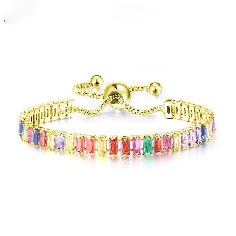 925 Sterling Silver Luxury Color Crystal Bracelet 18cm Women’s Chain Jewelry