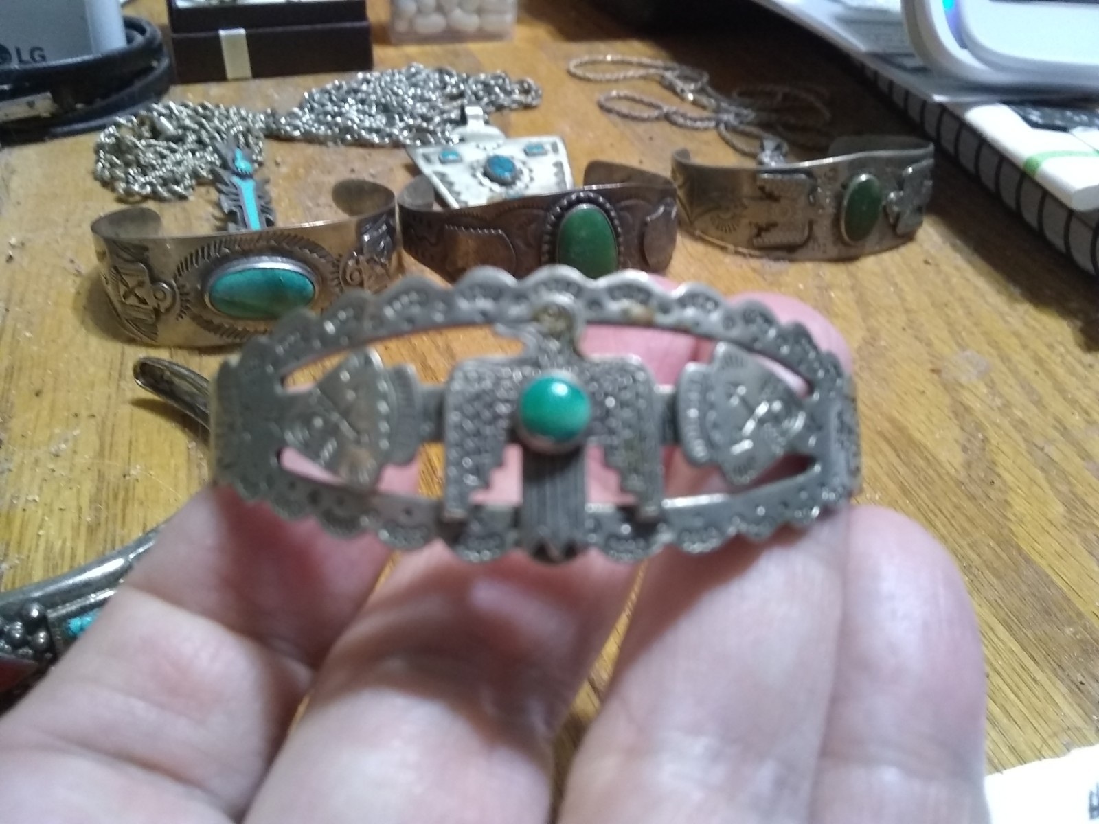1930s Era Fred Harvey Navajo Nickel Silver Thunderbird Arrowhead Bracelet