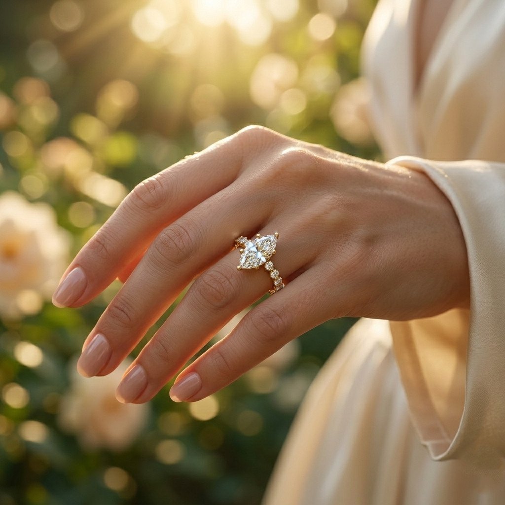 1.40Ct Marquise & Round Cut Moissanite Engagement Ring 925 Silver Women’s Gift