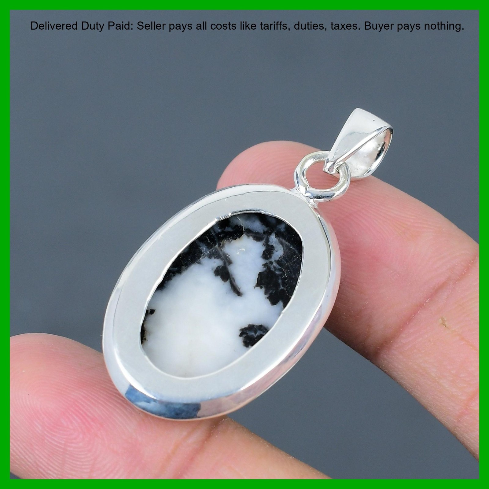 Oval White Buffalo Turquoise Stone Engagement Handmade Pendant Sterling Silver