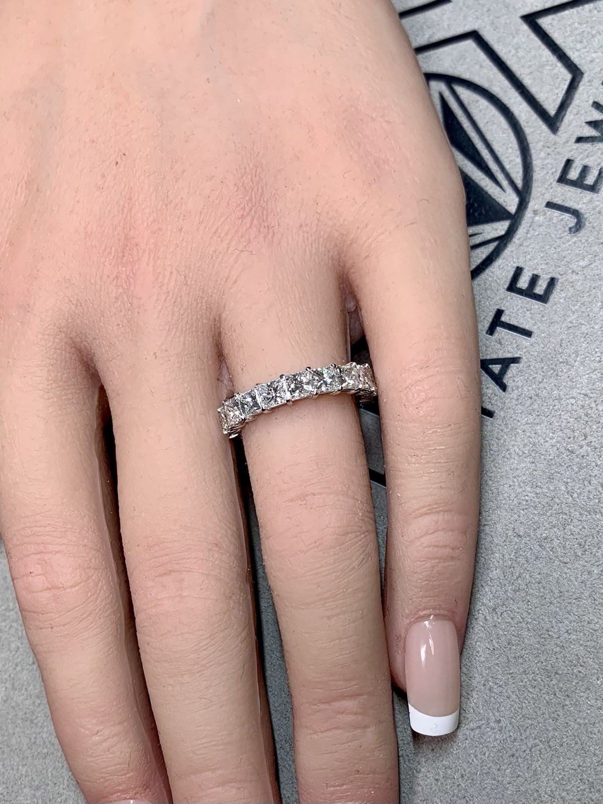 Estate Platinum Princes Diamond Shared Prong Eternity Band 4.4mm Sz 7 5.70ctw