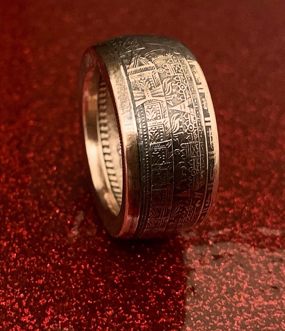 Copper Mayan Aztec Calendar Coin Ring – Solid 99% Pure Copper
