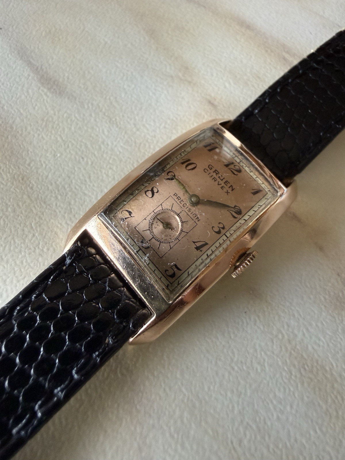 Gruen Curvex Precision Rectangular 14k Rose Gold. Rare and Shaped