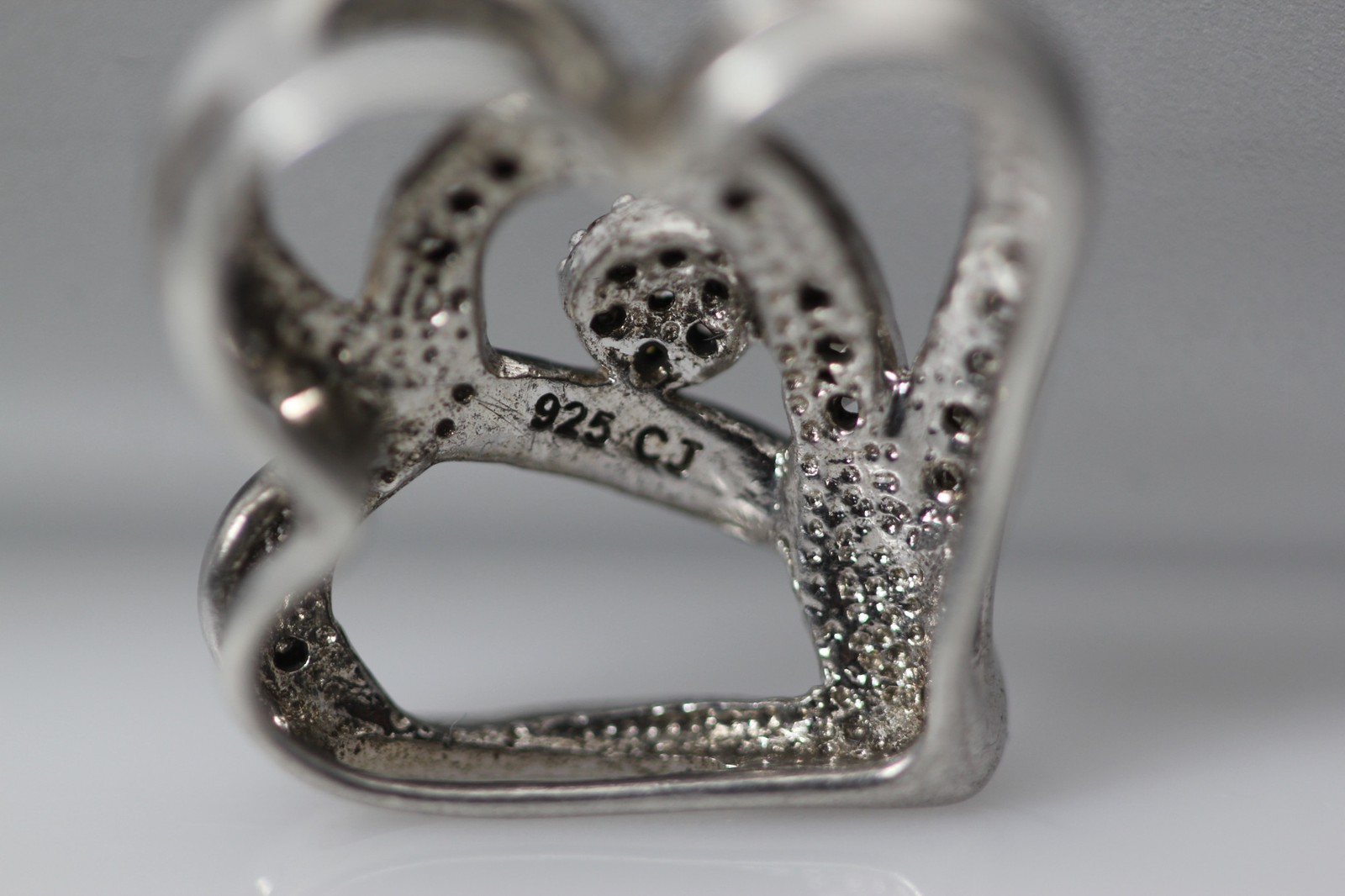 925 Sterling Silver Diamond Double Heart Pendant 3.2 Grams (PEN10252)