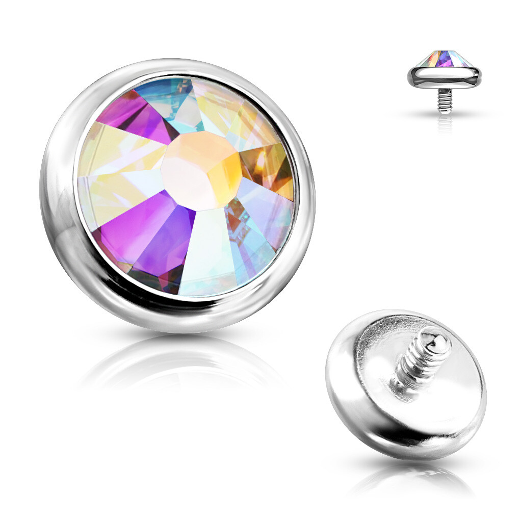 1 Pc 14G Surgical Steel Internal Threaded Flat Gem Bezel Set Dermal Anchor Top