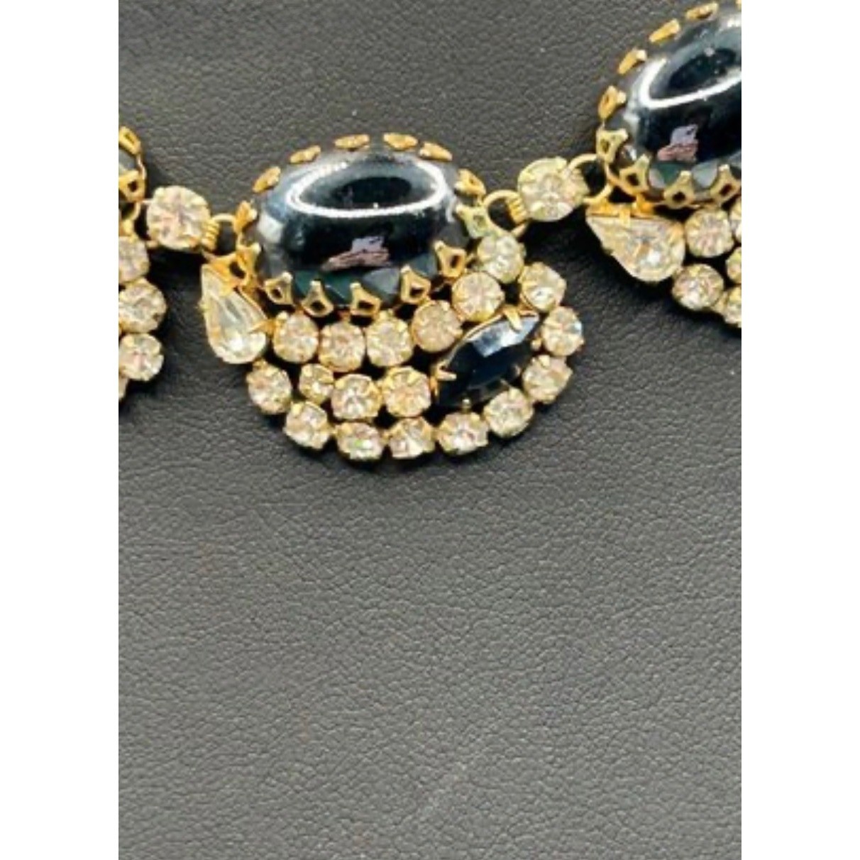Vintage 1960s Gray Cabochon Rhinestone Statement Necklace Gold Tone 40g