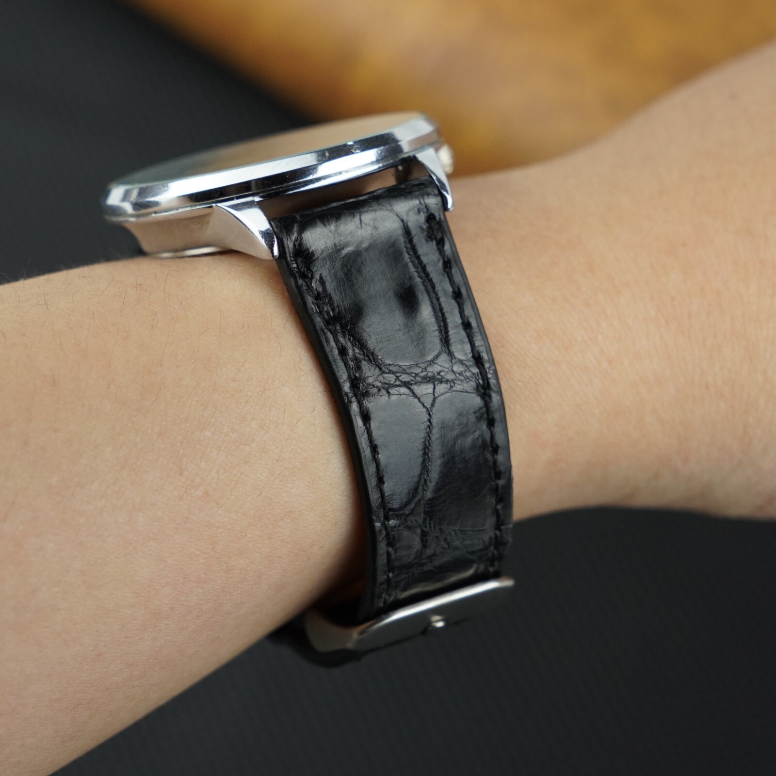 Flat Crocodile Leather Watch Band Men Real Crocodile Watch Strap Quick Release
