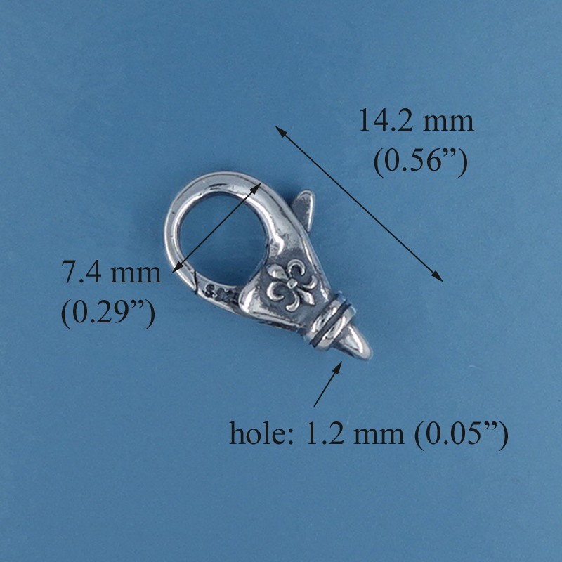 Antiqued Sterling Silver Lily Lobster Claw Clasp Connector 14.2mm #44104