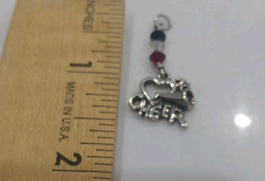 SJC Signed & 925 Marked Open Heart Cheer Charm Pendant Crystal Sterling Silver