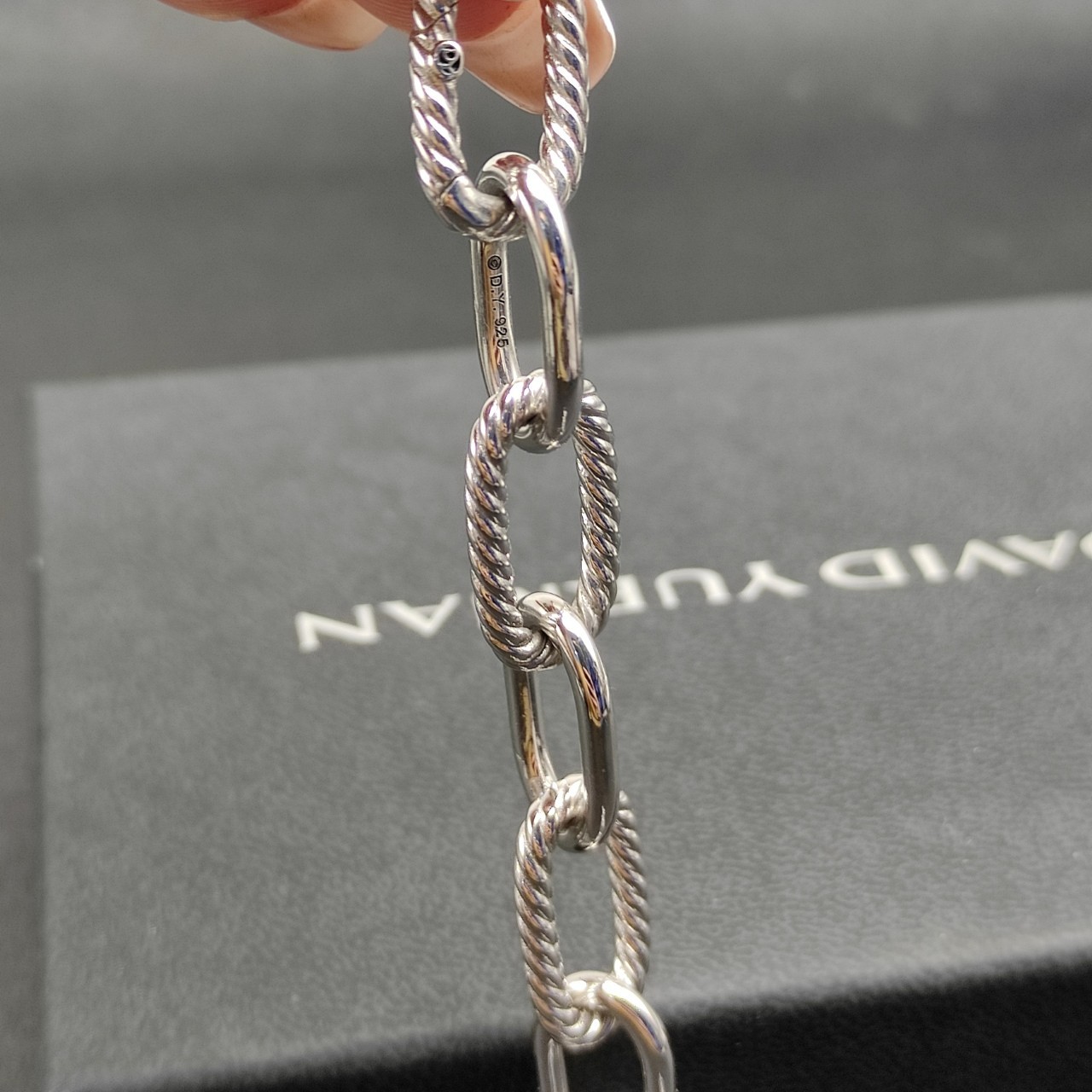 David Madison Chain Bracelet 925 Silver Two-Tone Cable Pave Diamond 21 cm