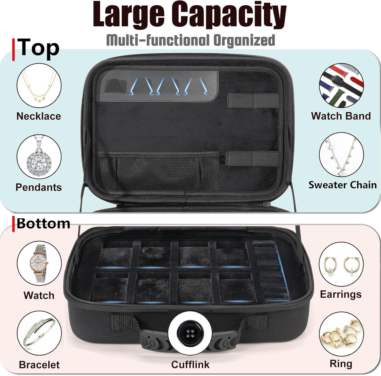 Travel Jewelry Box Watch Case, 8 Slots Watch Organizer for Men Women, Hard Stora
