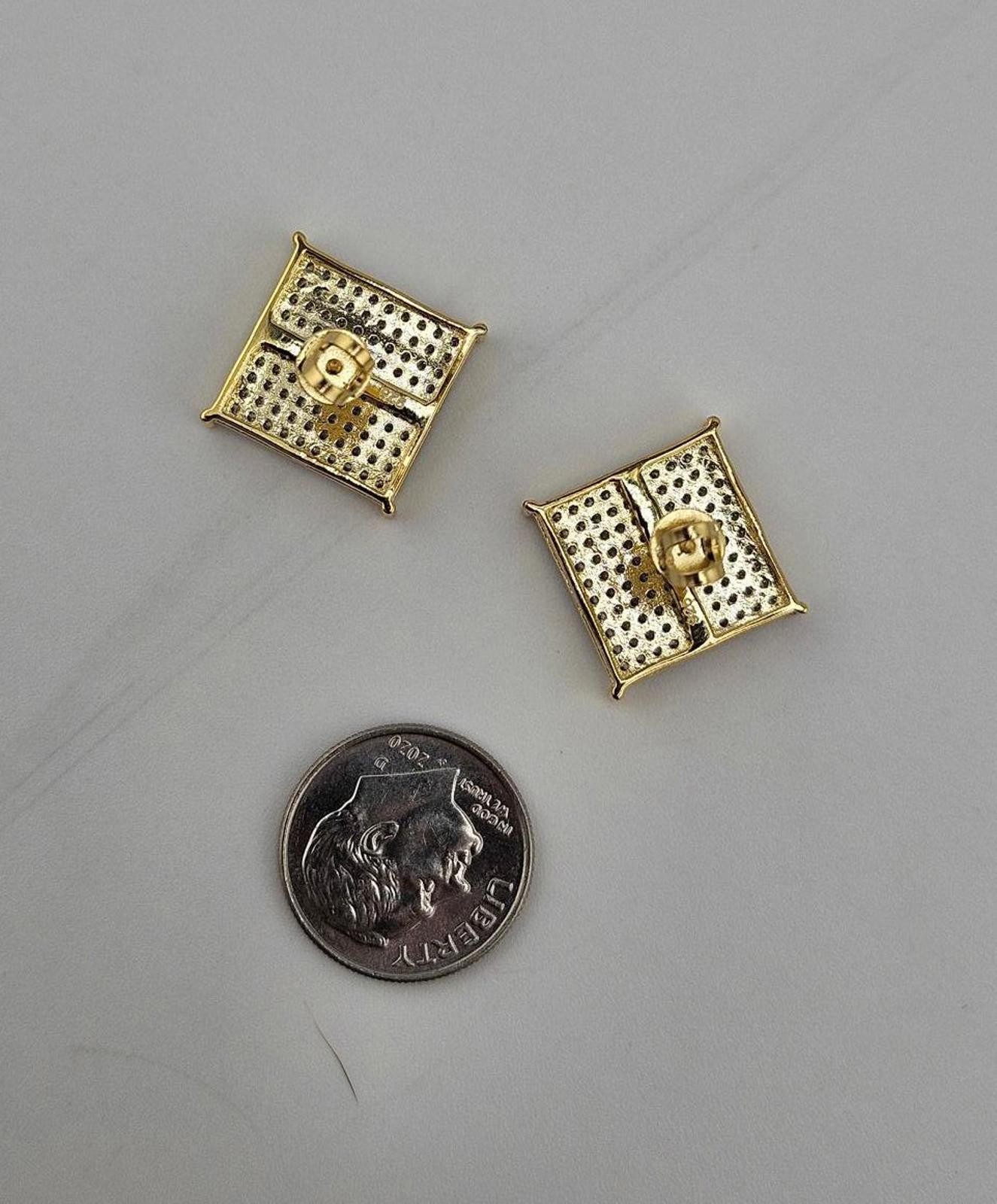 15.2mm Square Gold Vermeil Moissanite Stud Earrings, Screwbacks