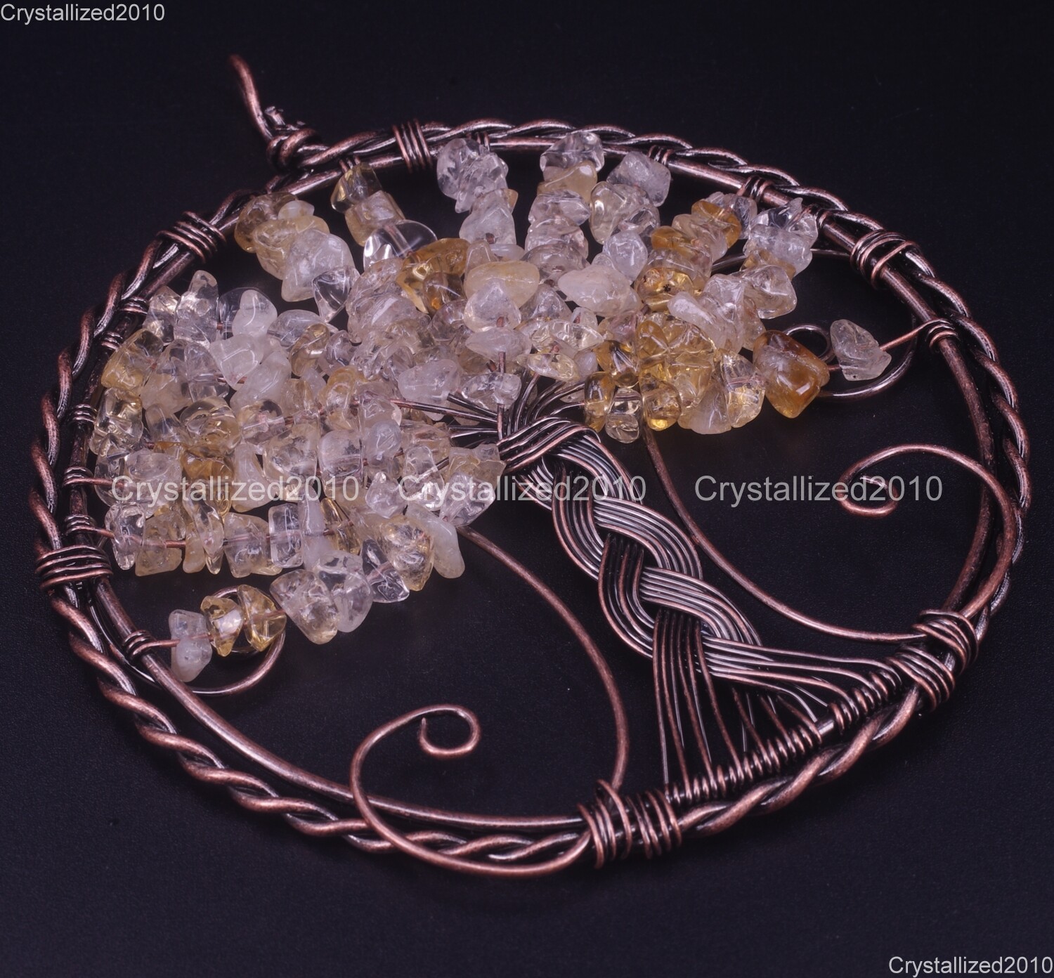 Natural Gemstone Big Round Handmade Wire Wrap Life Tree Healing Pendant Copper