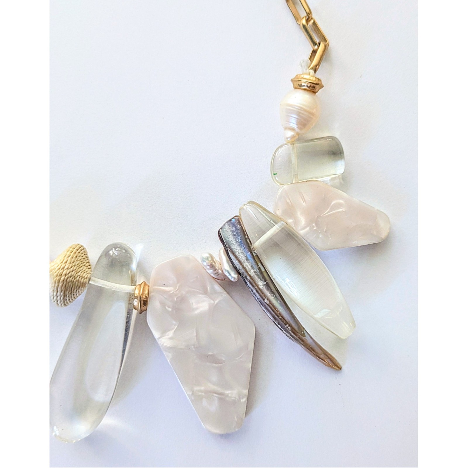 CHICOS Genuine Pearl Shell & Lucite Resort Wear Statement Necklace