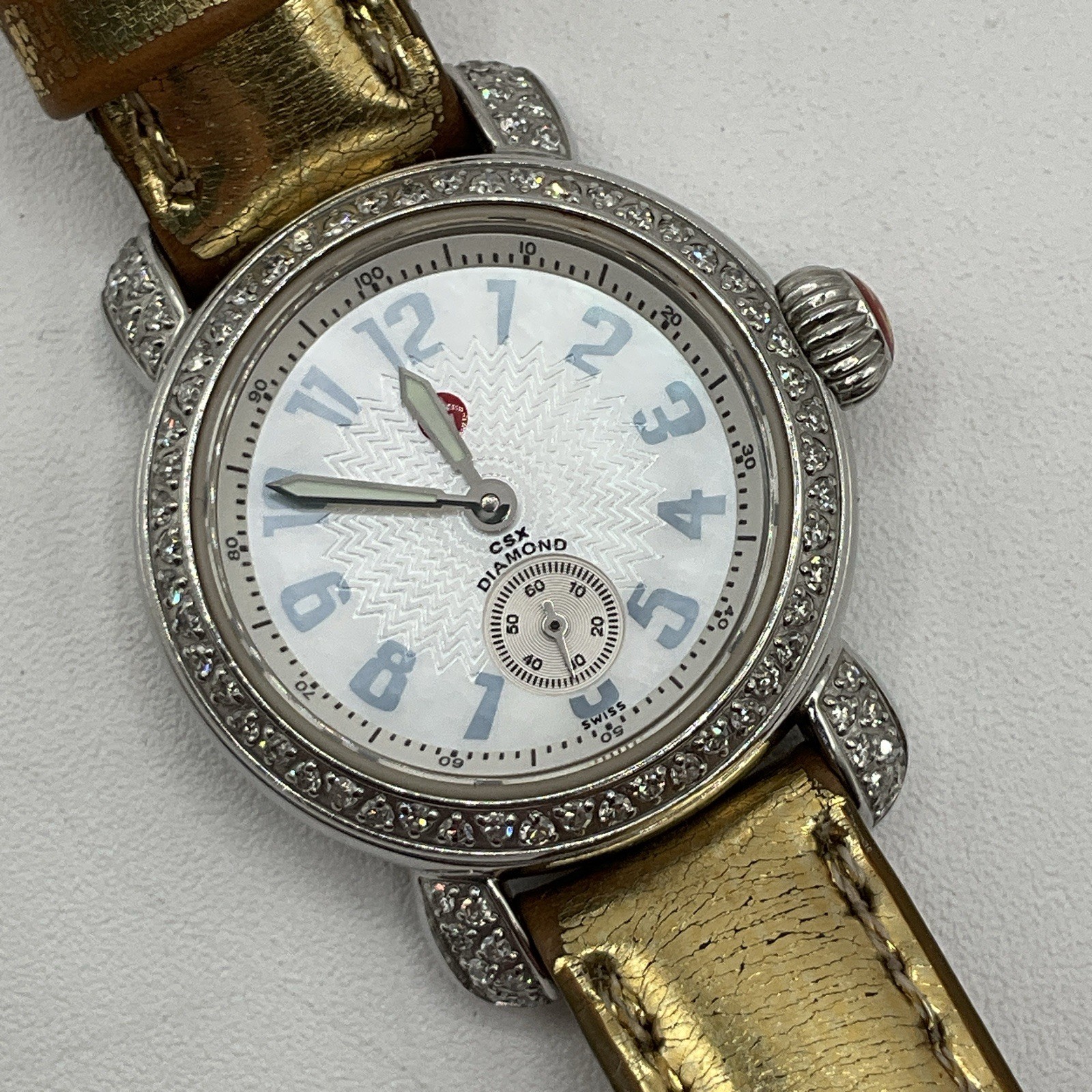Michele CSX Diamond Bezel Wrist Watch 71-2600 With 3 Extra Bands Gold Pink White