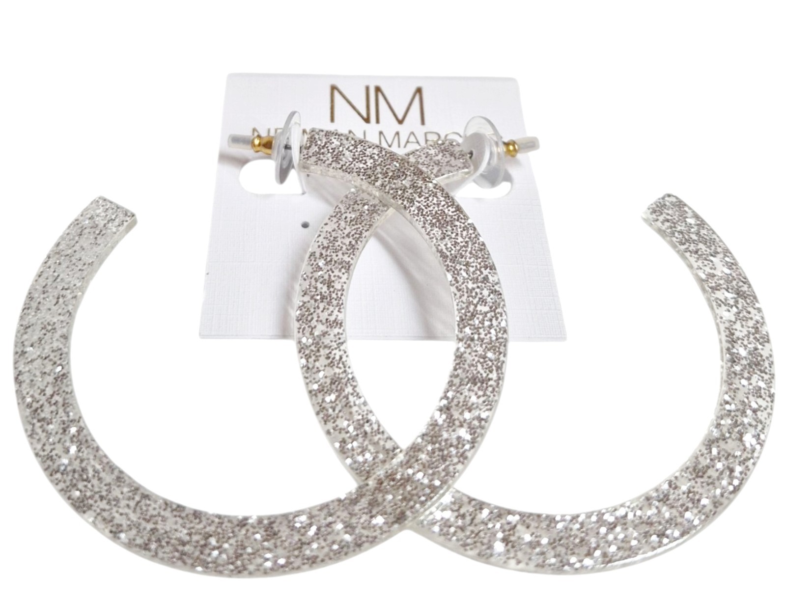 Stella & Ruby Glitter Resin Hoop Earring Silver Glitter Semi-Transparent NWT