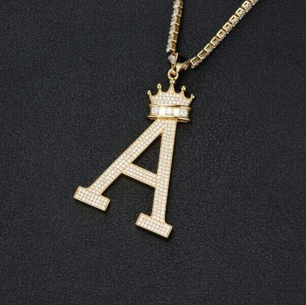 2Ct Round Simulated Diamond Custom Initial Letter Pendant 14k Yellow Gold Plated